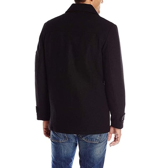 NWT IZOD Men's Double Breasted Wool Blend Pea Coat Black Size S $250 N29 - Picture 2 of 2